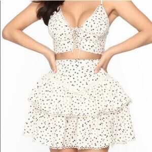 Fashion Nova No Dull Moment Skirt Set Cream Black Floral Coquette Dainty Size M